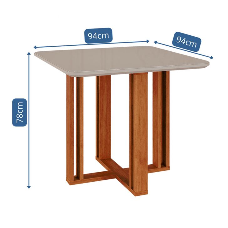 Table carrée à manger avec surface en verre Flora cannelle et blanc cassé 95 cm