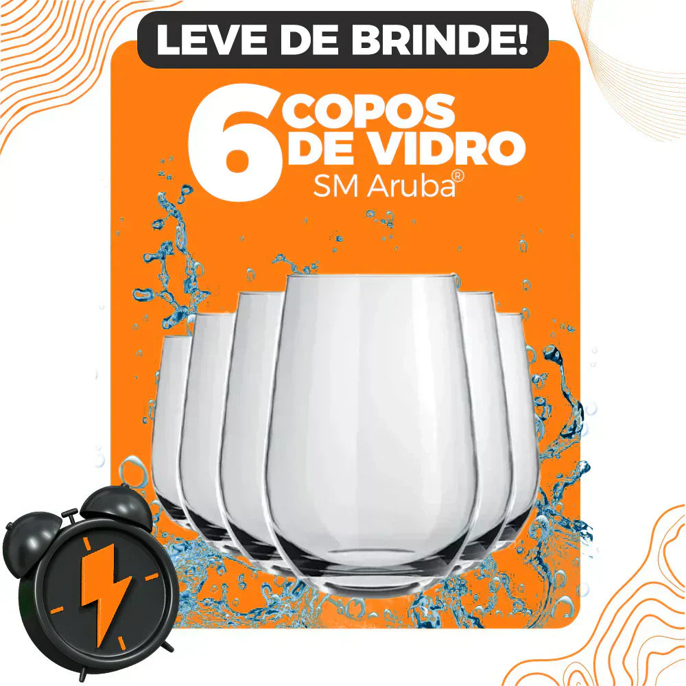 Kit com 9 Potes Herméticos de Vidro + 6 Copos de Vidro Aruba de Brinde