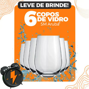 Kit com 9 Potes Herméticos de Vidro + 6 Copos de Vidro Aruba de Brinde