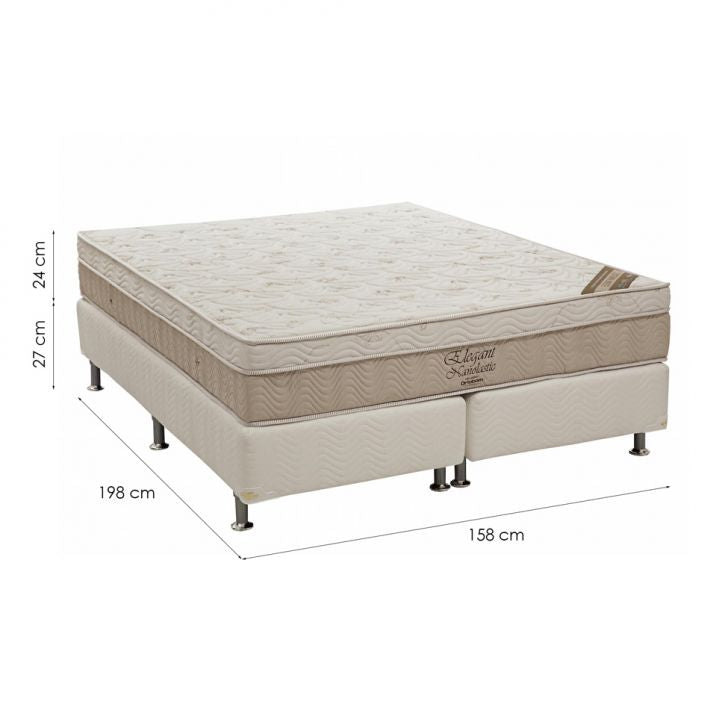 Ensemble de lit Box Light avec matelas Nanolastic Elegant à ressorts ensachés (27x158x198) Queen Size – Beige