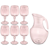 Set avec carafe de 2,1 L et 6 verres en plastique de 350 ml, set de rafraîchissements Valsa rose translucide de UZ