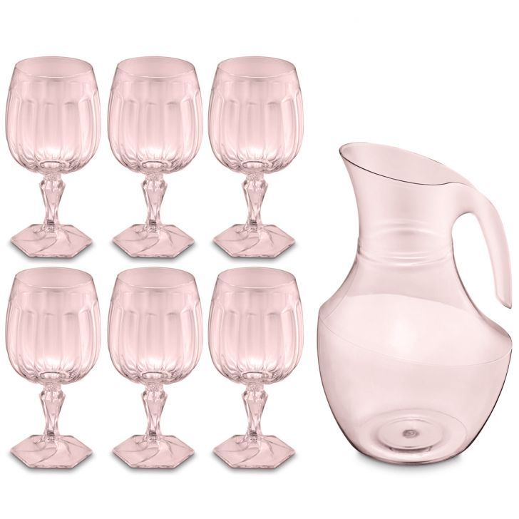 Set avec carafe de 2,1 L et 6 verres en plastique de 350 ml, set de rafraîchissements Valsa rose translucide de UZ