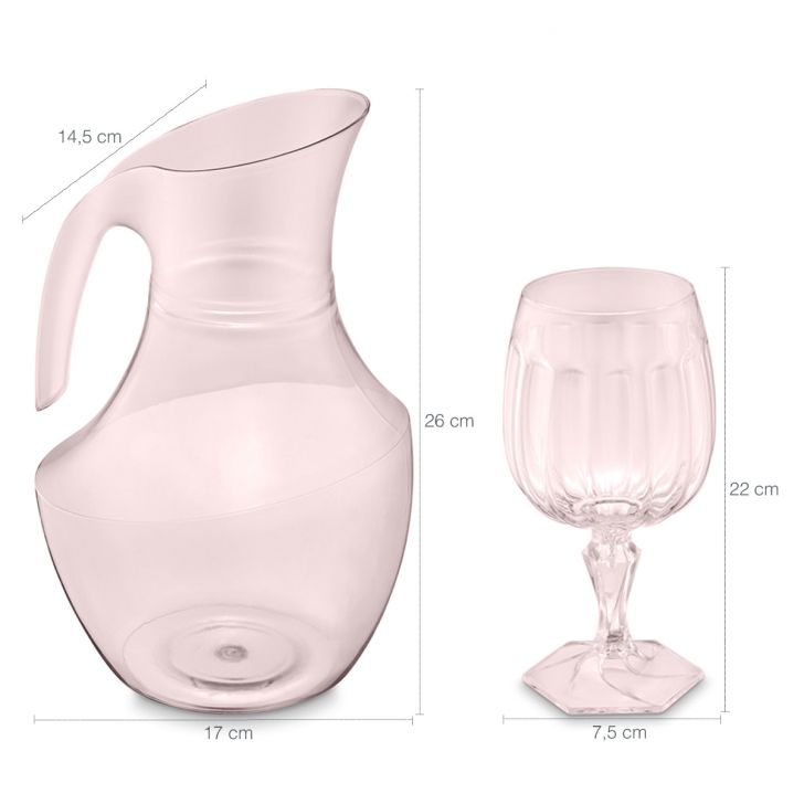 Set avec carafe de 2,1 L et 6 verres en plastique de 350 ml, set de rafraîchissements Valsa rose translucide de UZ